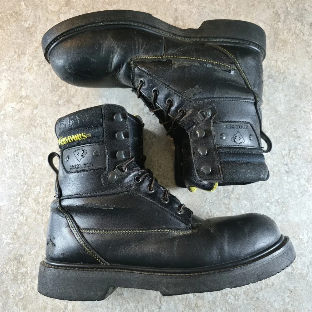 Vintage Herman Survivor *Cracked Black Leather Steel Toe Work Boots Mens Size 11